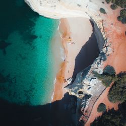 Aerial view of rock formation and beach