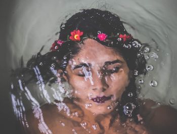 High angle view of woman in bathtub