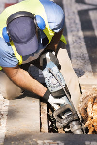 High angle view of man working