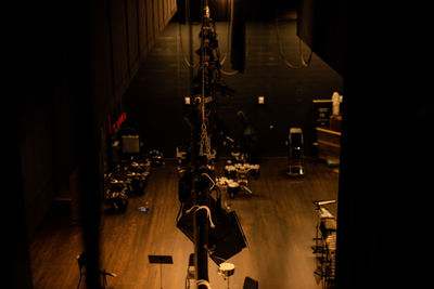 High angle view of illuminated lighting equipment hanging at night