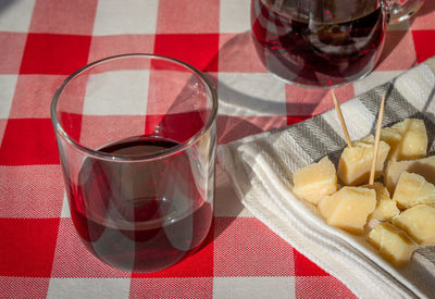 High angle view of drink on table