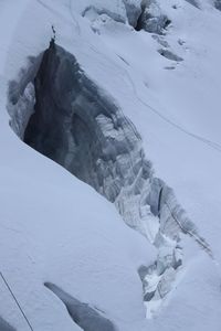 High angle view of snow covered land