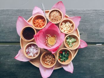 High angle view of food on table