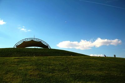 Low angle view of built structure against blue sky