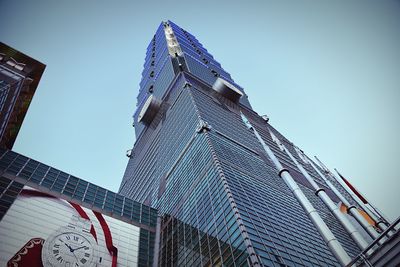 Low angle view of buildings against clear sky