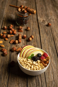 High angle view of breakfast on table