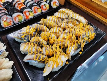 High angle view of food for sale