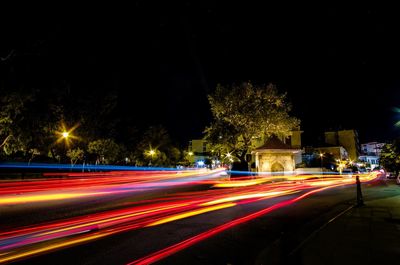 Light trails on road at night