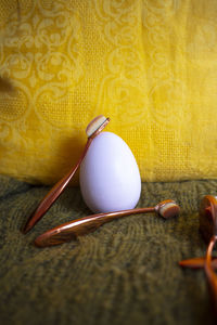 Close-up of eggs on table