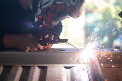 Welder, welding automotive part in a car factory