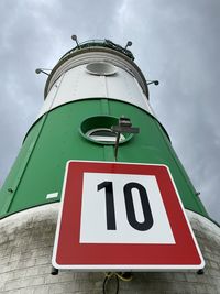 Low angle view of information sign against sky