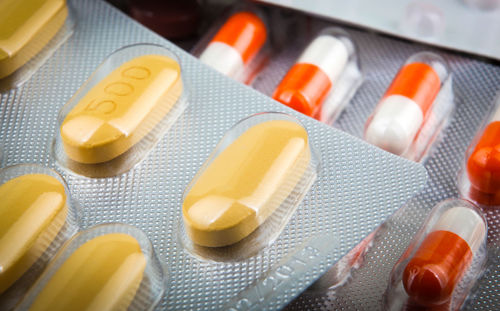 High angle view of blister packs