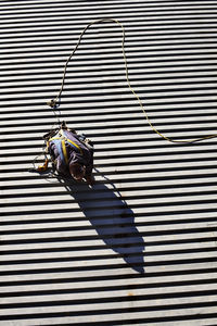 High angle view of manual worker working welding at construction site