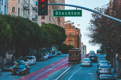 Road sign on city street