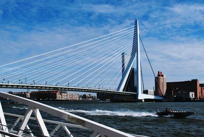 Suspension bridge over river