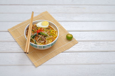 High angle view of food served in bowl