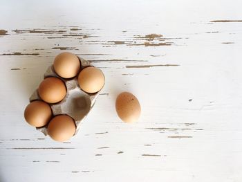 High angle view of eggs on table