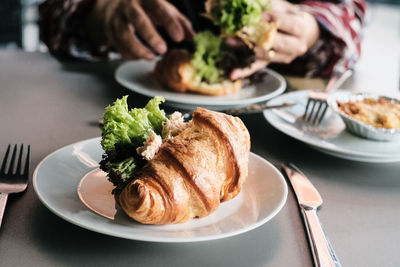 Close-up of breakfast served on table at restaurant