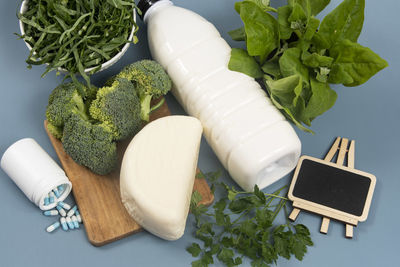 High angle view of food on table