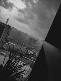 High angle view of buildings against sky