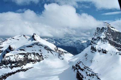 Scenic view of snowcapped mountains against sky