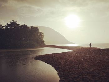 Silhouette person walking on beach