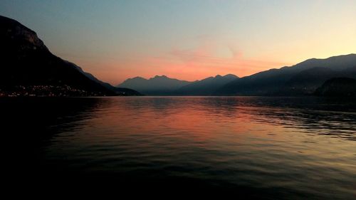 Scenic view of lake at sunset