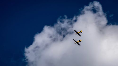 Low angle view of airplanes against sky