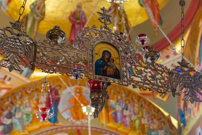 Low angle view of carousel in amusement park