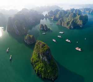 High angle view of rocks in sea