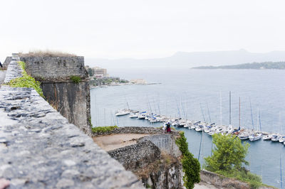 High angle view of boats in sea