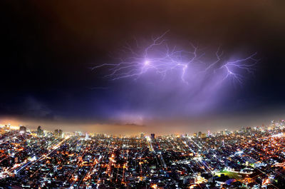 Strom display over city against sky at night