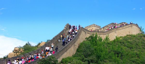 Low angle view of people on steps