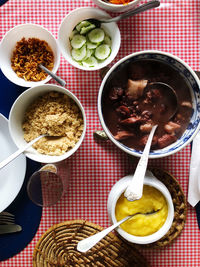 High angle view of food on table