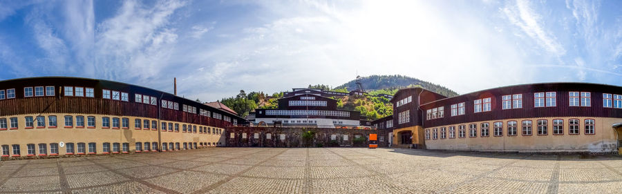 Panoramic view of buildings in city against sky