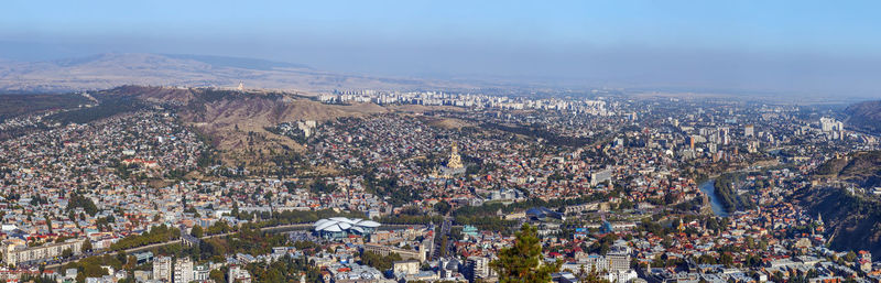 High angle shot of townscape against sky