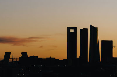 Silhouette buildings against sky during sunset