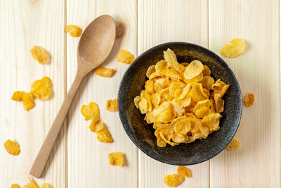 High angle view of breakfast on table