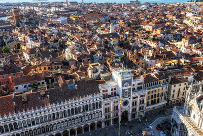 Venice city viewed from campanile di san marco in san marco plaza in venice, italy.