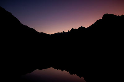 Scenic view of silhouette mountains against sky during sunset