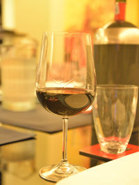 Close-up of beer in glass on table