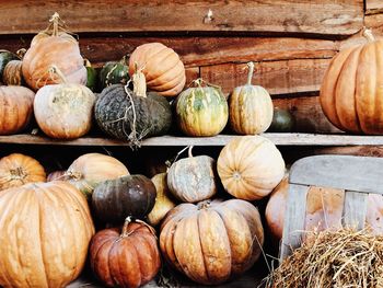 Stack of pumpkins for sale at market