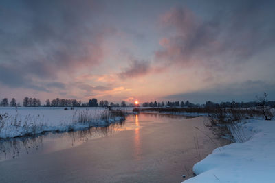 Scenic view of lake against sky during sunset