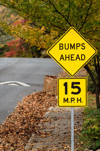 Close-up of warning sign on road