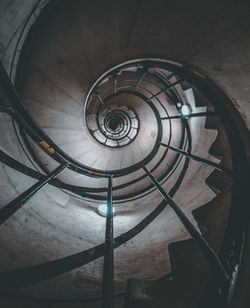 Directly below shot of spiral staircase in building