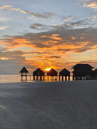 Scenic view of beach against sky during sunset