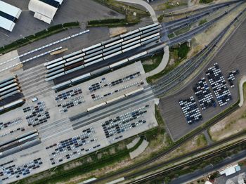 High angle view of cars on road in city