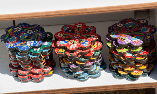 Close-up of multi colored candies for sale at store