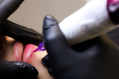 High angle view of woman working