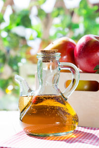 Close-up of drink in jar on table